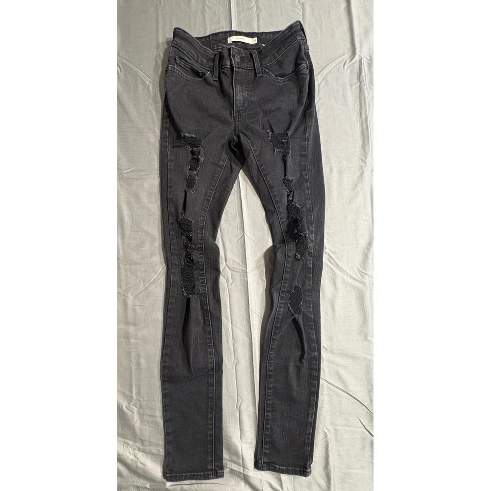 Levis 711 Skinny Jeans Womens 24 Black Distressed Ripped Denim Pants 18881-0291